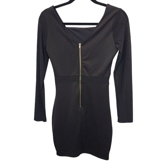 Charlotte Russe Black Long Sleeve Bodycon Sheer Cutout Mini Dress M - Picture 4 of 16
